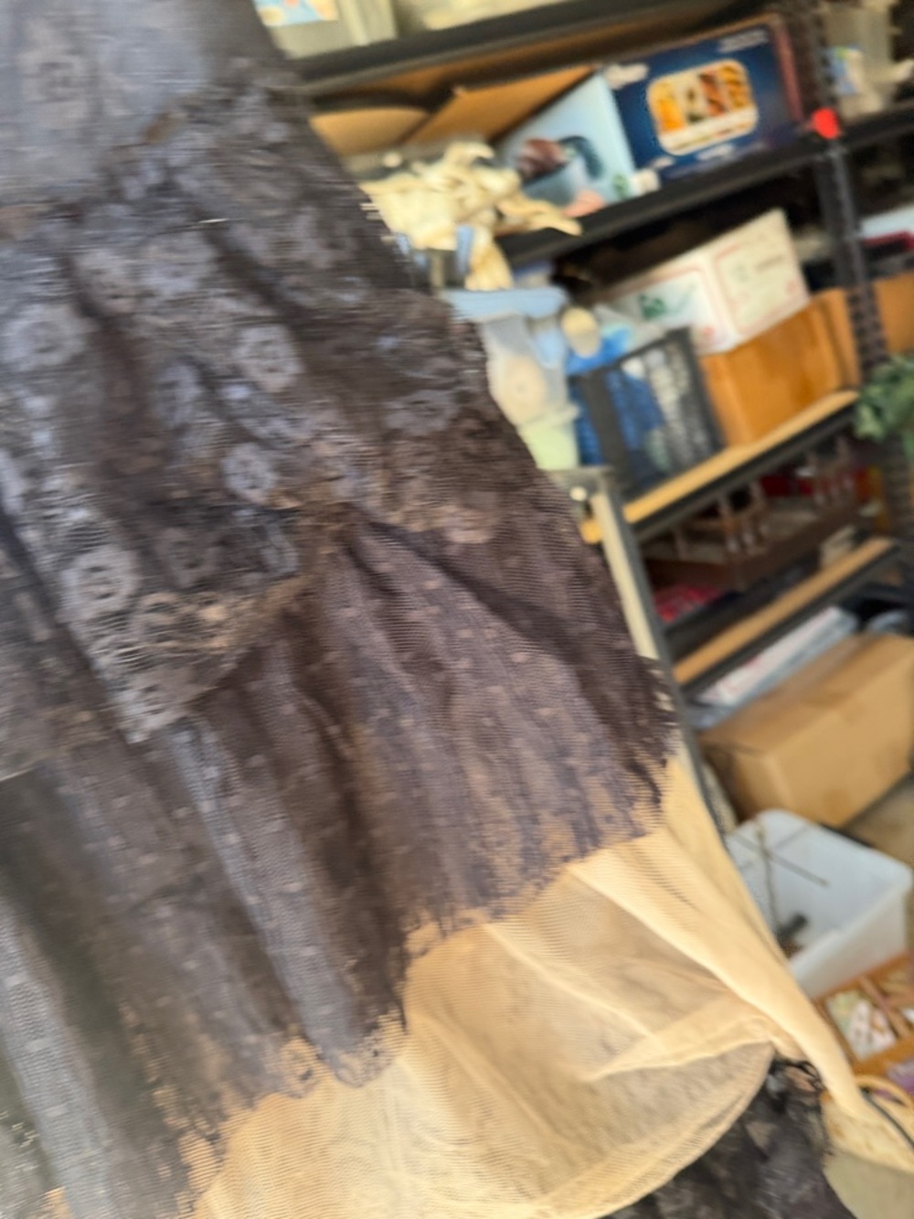 Vintage free people strapless Tiered Lace & Ruffle Maxi dress in Black and tan - Picture 5 of 5